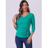 imageAllegra K Womens V Neck Blouse 34 Sleeves Solid Knitted Buttons Decor Ruched TopPeacock Blue