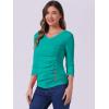 imageAllegra K Womens V Neck Blouse 34 Sleeves Solid Knitted Buttons Decor Ruched TopPeacock Blue