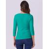 imageAllegra K Womens V Neck Blouse 34 Sleeves Solid Knitted Buttons Decor Ruched TopPeacock Blue