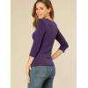 imageAllegra K Womens V Neck Blouse 34 Sleeves Solid Knitted Buttons Decor Ruched TopPurple