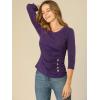 imageAllegra K Womens V Neck Blouse 34 Sleeves Solid Knitted Buttons Decor Ruched TopPurple