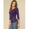 imageAllegra K Womens V Neck Blouse 34 Sleeves Solid Knitted Buttons Decor Ruched TopPurple