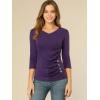 imageAllegra K Womens V Neck Blouse 34 Sleeves Solid Knitted Buttons Decor Ruched TopPurple
