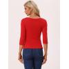 imageAllegra K Womens V Neck Blouse 34 Sleeves Solid Knitted Buttons Decor Ruched TopRed