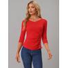 imageAllegra K Womens V Neck Blouse 34 Sleeves Solid Knitted Buttons Decor Ruched TopRed