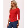 imageAllegra K Womens V Neck Blouse 34 Sleeves Solid Knitted Buttons Decor Ruched TopRed