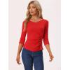 imageAllegra K Womens V Neck Blouse 34 Sleeves Solid Knitted Buttons Decor Ruched TopRed