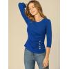 imageAllegra K Womens V Neck Blouse 34 Sleeves Solid Knitted Buttons Decor Ruched TopRoyal Blue