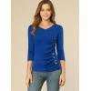 imageAllegra K Womens V Neck Blouse 34 Sleeves Solid Knitted Buttons Decor Ruched TopRoyal Blue