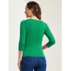 imageAllegra K Womens V Neck Blouse 34 Sleeves Solid Knitted Buttons Decor Ruched TopShamrock Green