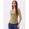 imageAllegra K Womens V Neck Blouse 34 Sleeves Solid Knitted Buttons Decor Ruched TopTan