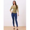 imageAllegra K Womens V Neck Blouse 34 Sleeves Solid Knitted Buttons Decor Ruched TopTan