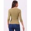 imageAllegra K Womens V Neck Blouse 34 Sleeves Solid Knitted Buttons Decor Ruched TopTan
