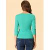 imageAllegra K Womens V Neck Blouse 34 Sleeves Solid Knitted Buttons Decor Ruched TopTurquoise Green