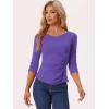 imageAllegra K Womens V Neck Blouse 34 Sleeves Solid Knitted Buttons Decor Ruched TopViolet