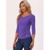 imageAllegra K Womens V Neck Blouse 34 Sleeves Solid Knitted Buttons Decor Ruched TopViolet