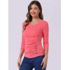 imageAllegra K Womens V Neck Blouse 34 Sleeves Solid Knitted Buttons Decor Ruched TopWatermelon Red