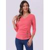 imageAllegra K Womens V Neck Blouse 34 Sleeves Solid Knitted Buttons Decor Ruched TopWatermelon Red