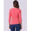 imageAllegra K Womens V Neck Blouse 34 Sleeves Solid Knitted Buttons Decor Ruched TopWatermelon Red