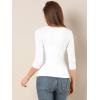 imageAllegra K Womens V Neck Blouse 34 Sleeves Solid Knitted Buttons Decor Ruched TopWhite