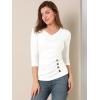 imageAllegra K Womens V Neck Blouse 34 Sleeves Solid Knitted Buttons Decor Ruched TopWhite