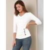 imageAllegra K Womens V Neck Blouse 34 Sleeves Solid Knitted Buttons Decor Ruched TopWhite