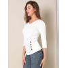 imageAllegra K Womens V Neck Blouse 34 Sleeves Solid Knitted Buttons Decor Ruched TopWhite