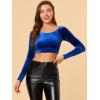 imageAllegra K Womens Velvet Long Sleeve Off Shoulder Solid Crop TopBlue