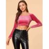imageAllegra K Womens Velvet Long Sleeve Off Shoulder Solid Crop TopFushcia