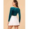 imageAllegra K Womens Velvet Long Sleeve Off Shoulder Solid Crop TopPeacock Blue