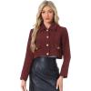 imageAllegra K Button Blazer for Womens Short Suit Collared Crop Tweed JacketWine Red