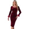 imageAllegra K Fall Velvet Long Sleeve Dress for Womens Feather Sleeve Square Neck Cocktail Party Sexy Bodycon DressesBurgundy