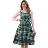 imageAllegra K Plaid Dress for Women Ruffled Sleeveless Vintage Tie Waist ALine Pinafore Overall DressesGreen