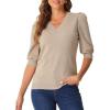 imageAllegra K Sweater Tops for Women Puff Short Sleeve V Neck Trendy Business Casual Summer t Shirt BlousesApricot