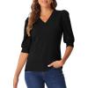 imageAllegra K Sweater Tops for Women Puff Short Sleeve V Neck Trendy Business Casual Summer t Shirt BlousesBlack