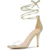 imageAllegra K Womens Clear Strap Stiletto Heel Lace Up Heels SandalsGold