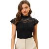 imageAllegra K Womens Elegant Floral Lace Blouse Short Sleeve Keyhole Back Fitted Semi Sheer TopBlack