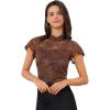 imageAllegra K Womens Elegant Floral Lace Blouse Short Sleeve Keyhole Back Fitted Semi Sheer TopBrown