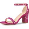 imageAllegra K Womens Glitter Ankle Strap Chunky Heels SandalsHot Pink