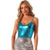 imageAllegra K Womens Metallic Shiny Halloween Party Tank Top Sleeveless Deep V Neck Camisole TopsBlue