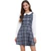 imageAllegra K Womens Peter Pan Collar Contrast Color Button Decor ALine Christmas Plaid Mini DressGray Blue
