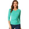 imageAllegra K Womens V Neck Blouse 34 Sleeves Solid Knitted Buttons Decor Ruched TopTurquoise Green