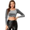 imageAllegra K Womens Velvet Long Sleeve Off Shoulder Solid Crop TopGrey