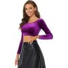 imageAllegra K Womens Velvet Long Sleeve Off Shoulder Solid Crop TopPurple