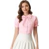 imageAllegra K Womens Vintage Peter Pan Collar Tie Neck Casual Cute Cotton ButtonUp ShirtPink