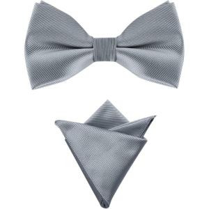 imageAllegra K Mens Solid Color PreTied Bow Tie with Matching Pocket Square Set for Wedding PartyDark Gray