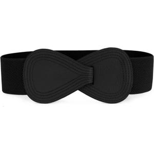 imageAllegra K Plus Size Interlock Buckle 8shaped Faux Leather Elastic Belt Cinch Waistband for LadyBlack