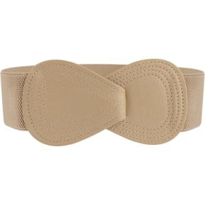 imageAllegra K Plus Size Interlock Buckle 8shaped Faux Leather Elastic Belt Cinch Waistband for LadyLight Khaki