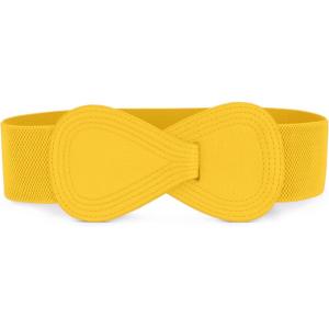 imageAllegra K Plus Size Interlock Buckle 8shaped Faux Leather Elastic Belt Cinch Waistband for LadyYellow