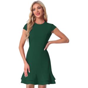 imageAllegra K Womens Cap Sleeves Round Neck Tiered Ruffled Hem Above Knee DressGreen